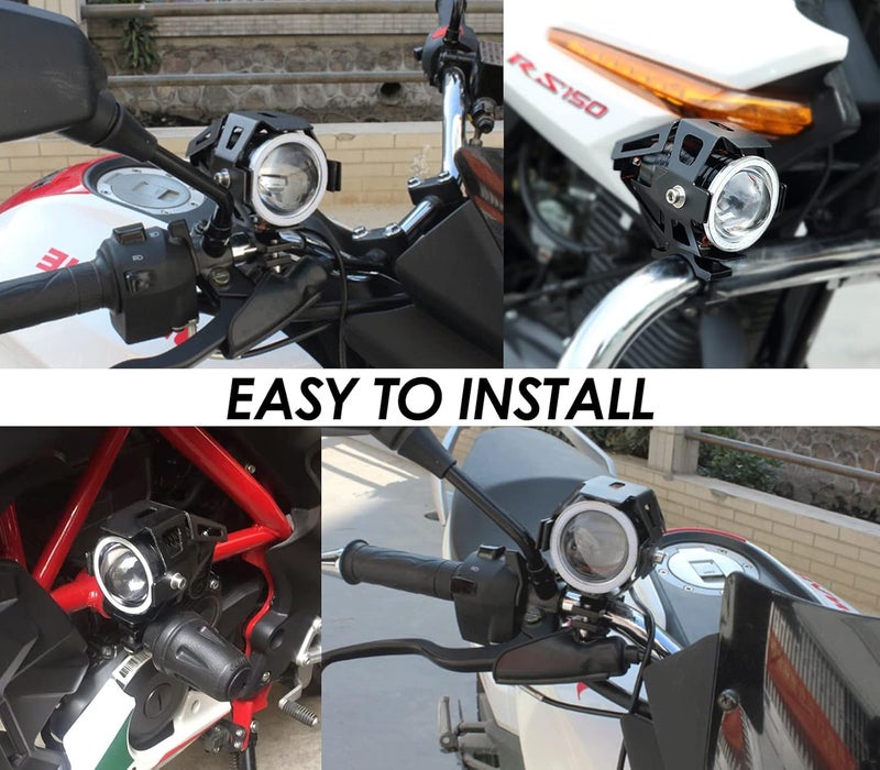 PAKRYS Motorcycle LED Fog Lights U7 Spotlight with High Low Strobe Beam Halo Rings White Central with Halo U7 LED Running DRL Switches Clamps Universal Spotlights Driving Lights 2 Packs (Colorful) - Image 4